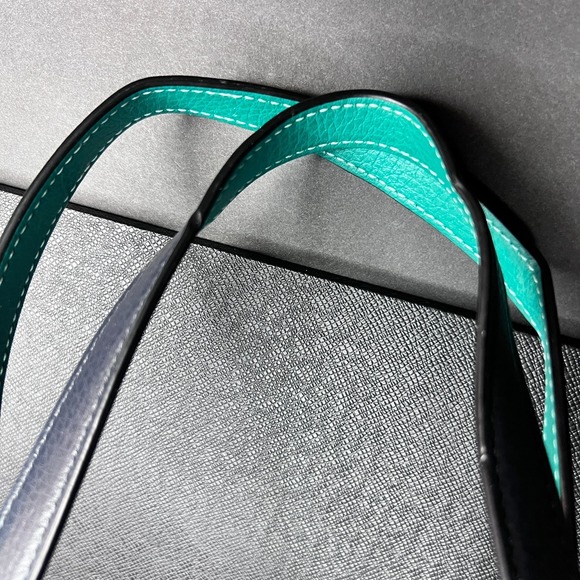 Coach Tote 27 Colorblock Pebbled Leather Horse Carriage Twilight Blue Authentic - Picture 4 of 16